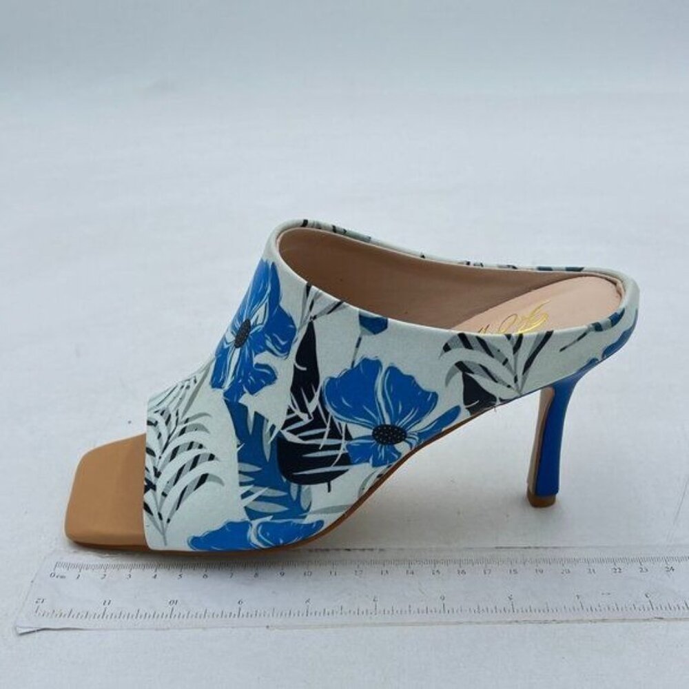 FOWT Women Comfy Square Open Toe Mules Stiletto High Heeled Sandals Blue